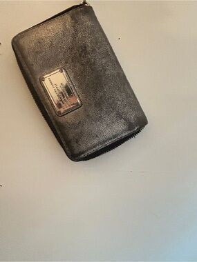 Marc By Marc Jacobs Metallic Black Leather Wallet with Logo Plate